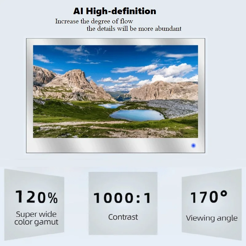 Smart Screen TV Monitor multi-dimensione a LED a parete per bagno Specchio da cucina Doccia impermeabile nera Rilassa Colata wireless