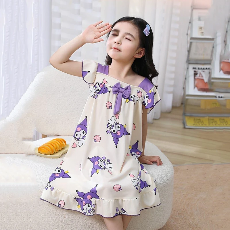 

Пижама Hello Kitty Sanrio для девочек, летняя, с юбкой-комбинезоном, хлопковая, милая, для школьниц, подарок на праздник