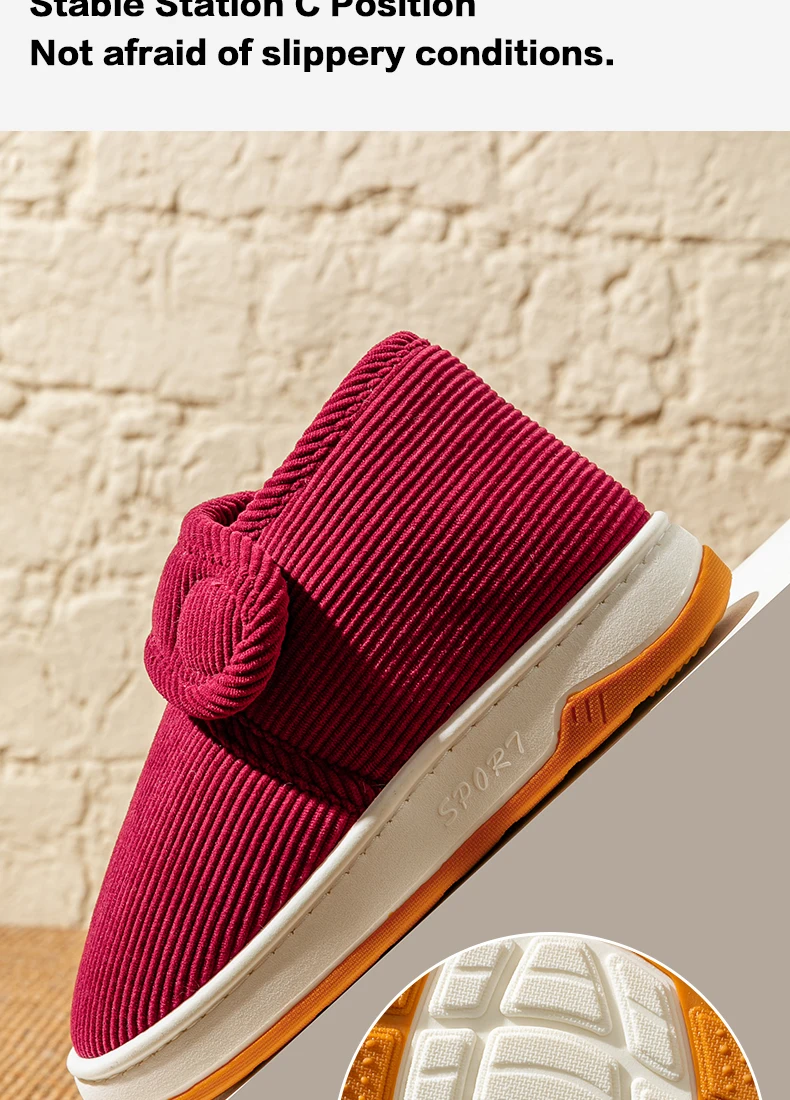 Winter-Warmhausschuhe für Senioren, Damen und Herren, mit verstellbarem Riemen, Cord-Baumwollschuhe, weiches Plüschfleece-Futter, rutschfeste Hausschuhe. – Detail 10