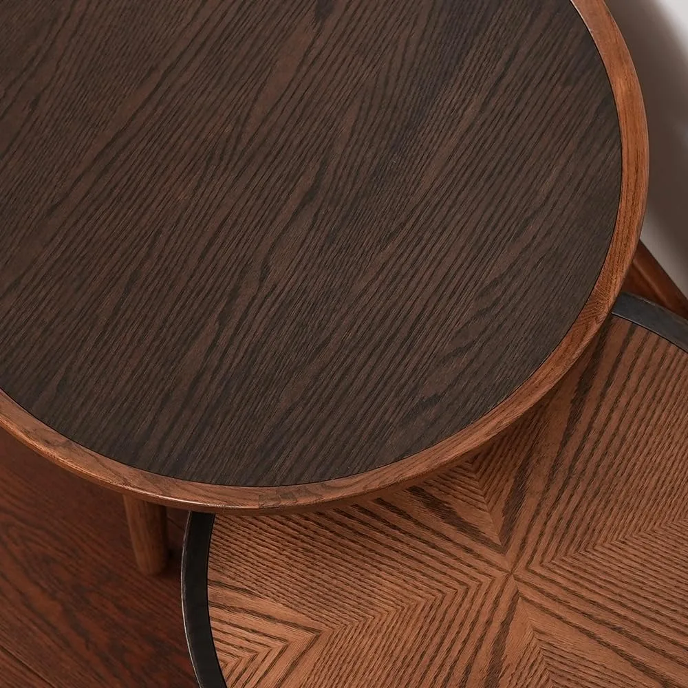 Nesting Table, Wood Coffee Table Set, Side Table Set with Solid Oak Hardwood Structure for Living Room, Bedroom, Balcony