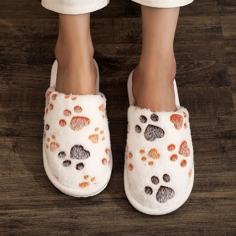 

Милые хлопковые тапочки с принтом для женщин, домашние домашние тапочки на пушистой мягкой подошве, женские 2022, осень-зима, плюшевые шлепанцы с закрытым носком