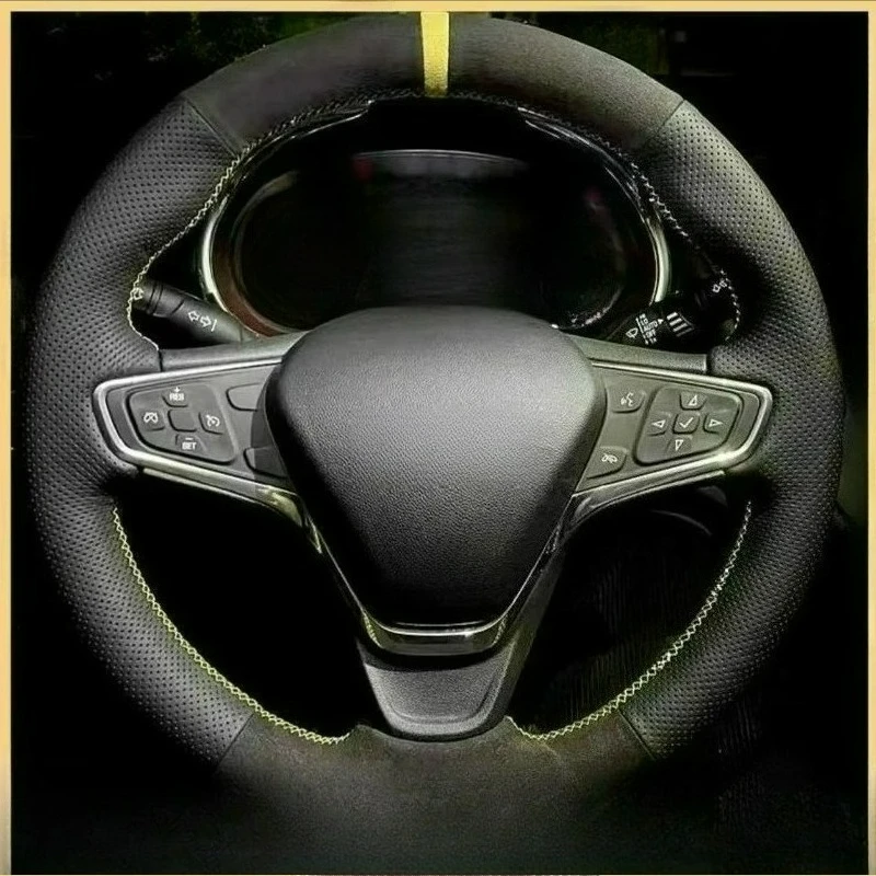 

Для Chevrolet Malibu XL 2015-2019 Equinox 2017-2019 ручная работа, износостойкий черный замшевый чехол на руль автомобиля