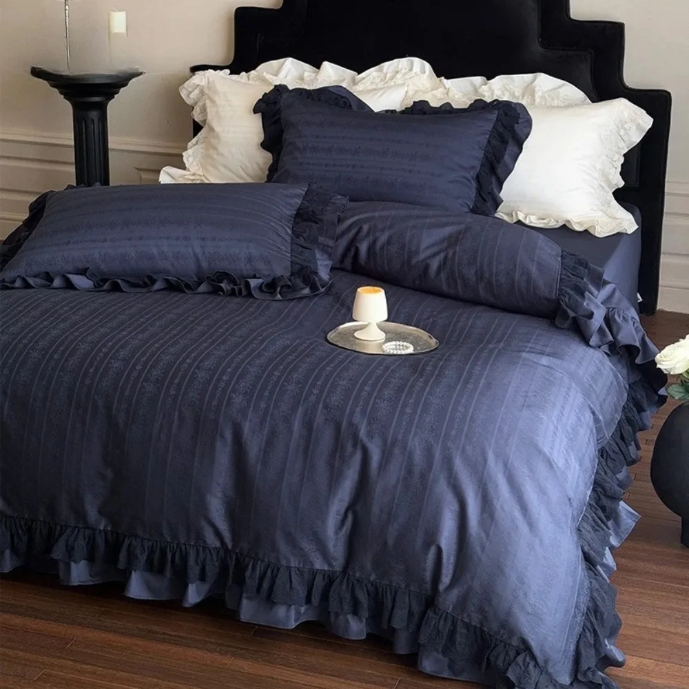 Princess Style 100S Cotton Four-piece Set Cotton Jacquard Quilt Cover Bed Sheet Lace Sheet Skin-friendly Bedding Set
