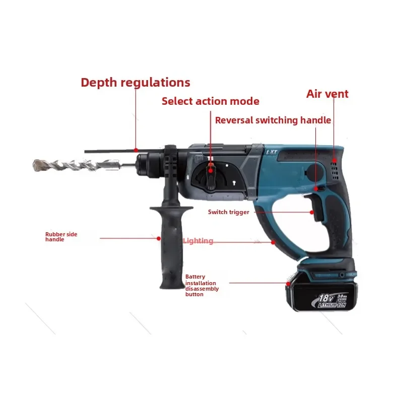 20MM Brushless Electric Hammer Drill DHR202Z Corded, Multifunctional Rotary Demolition Chipping Jackhammer for Metal Concrete