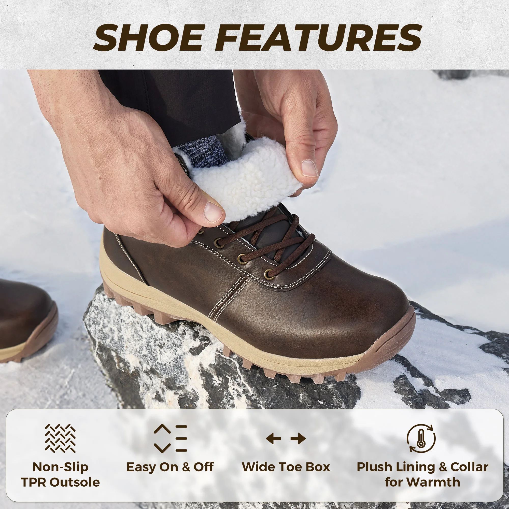Botas de nieve para hombre Fitville, calzado de invierno cálido, botas de senderismo con forro polar, botas de invierno aisladas, antideslizantes y repelentes al agua.