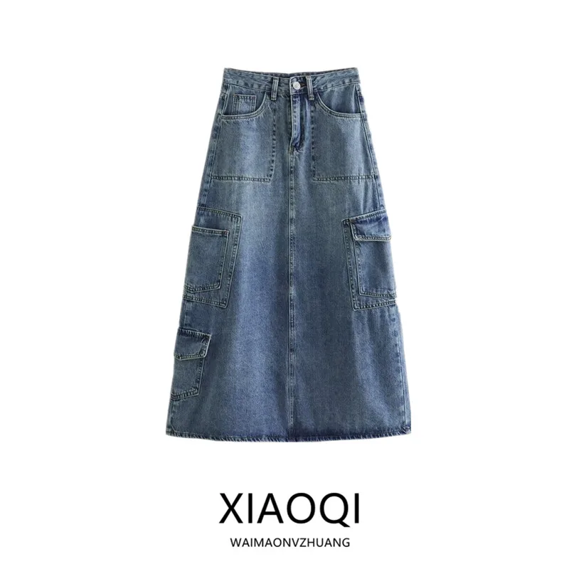 

Универсальная джинсовая юбка миди с высокой талией для женщин, лето 2024, для повседневной носки, А-силуэт, другие материалы, 00% деним