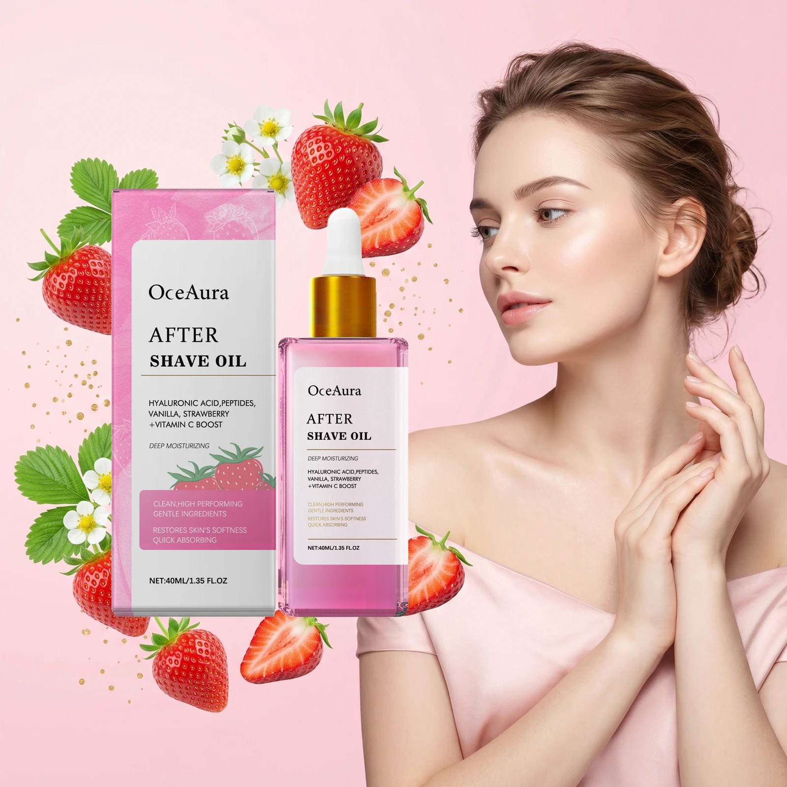 After Shave Oil Strawberry Scented Post Shave and Hair Removal Soothing Oil Reduce Redness Calms Skin Hydrating Skin Care