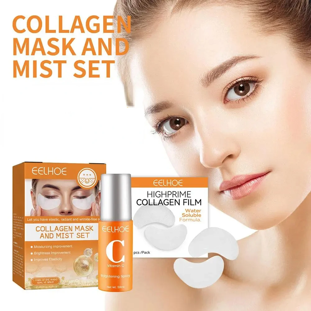 Collagen Film Mist Kit Facial Skin Care Suit Vitamin C Highprime Collagen Soluble Eyes Mask for Face Women