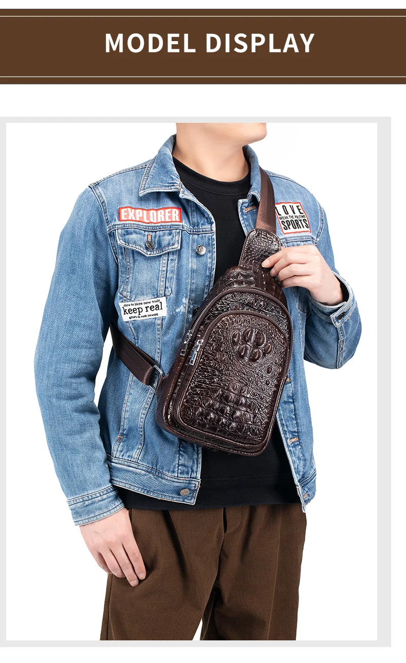 SCHLATUM Herren Echtleder Vintage Krokodilmuster Brusttasche Luxus Herren Umhängetasche Reisetasche Multifunktionale Schultertaschen – Detail 13