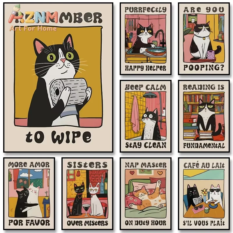 

1pc Retro Dishes Kitchen Canvas Poster Cat Chef Animal Wall Art Printing for Modern Room Bedroom Kitchen and Home Decor Gifts