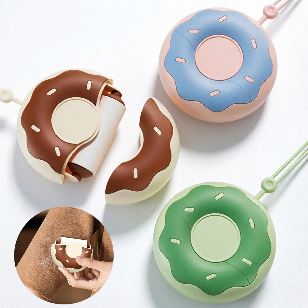 Removedor de Pelos Portátil em Formato de Rosquinha para Roupas e Animais de Estimação, Escova Compacta de Limpeza com Corte Diagonal, Ferramenta de Remoção de Pelos para Viagem e Escritório