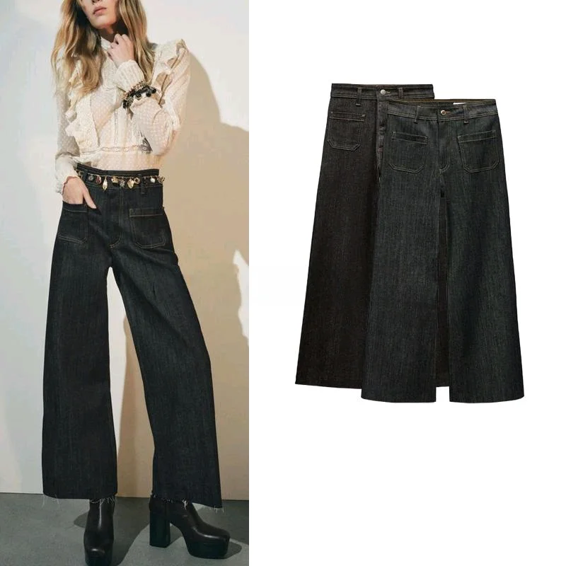 

Spring New Arrival High Waist Wide Leg Long Jeans Women's Casual Sle ket Decorated Versatile Denim Pants 8307049