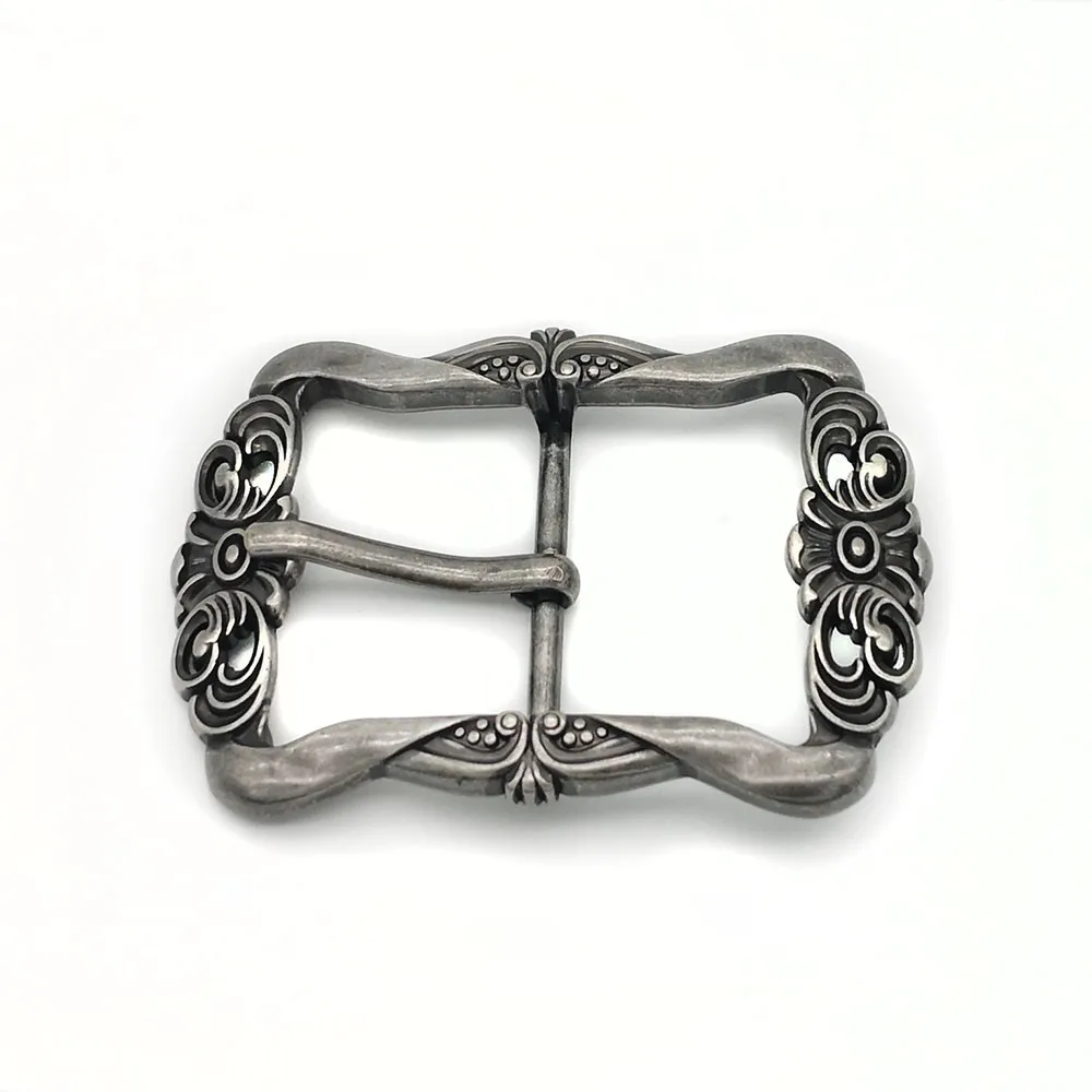 34mm Vintage popular hollow carved zinc alloy belt buckle Fashion accessory silver and cyan metal belt buckle