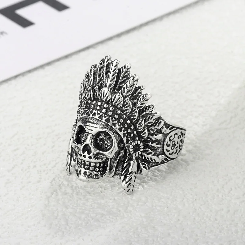 Nouveauté personnalité crâne indien Design rétro Thai argent unisexe bague de fête bijoux pour femmes hommes cadeaux de noël