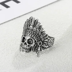 New Arrival Personality Indian Skull Design Retro Thai Silver Unisex Party Ring Jewelry For Women Men Christmas Gifts