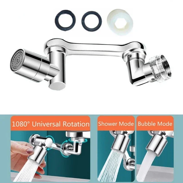 1080° For Home to Rotate Water Tap Nozzle Kitchen Faucet Aerator the Splash Dual Mode Expand 22/24mm Adapter Bubbler Robotic Arm