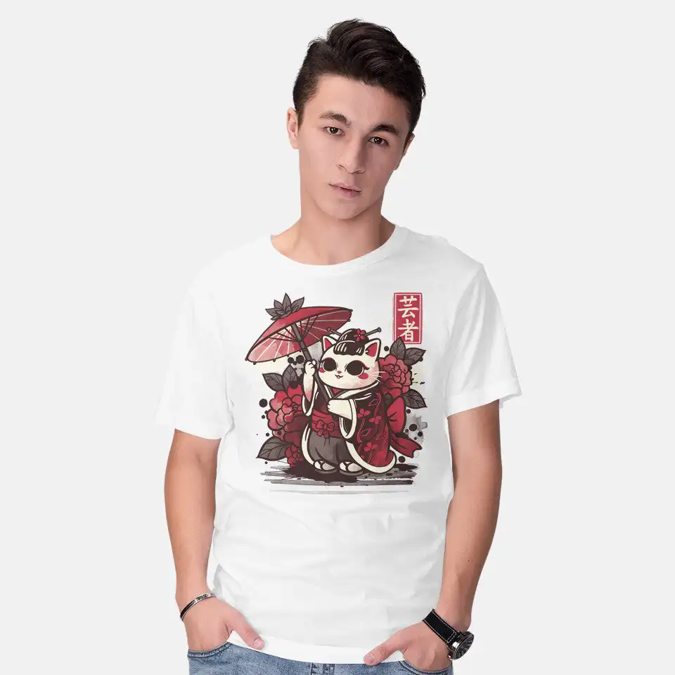 Meow Geisha Anime Graphic T-shirts for Men Clothing Women Short Sleeve Tees New Arrivals Unisex Summer