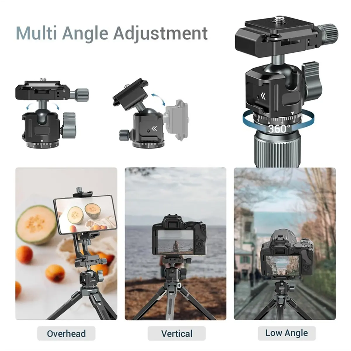 doyme Universal Tripod Ball Pan-Tilt Quick Release 360° Ball Pan-Tilt W Arca +Cold Shoe Mount for DSLR Camera Tripod Monitor