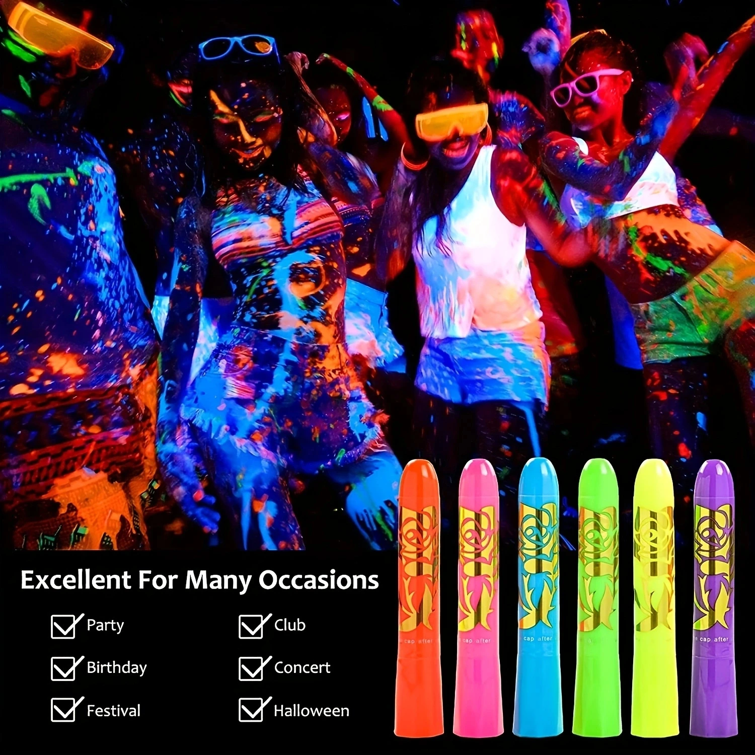 12 Pcs Glow in The Dark Body Face Paint Neon Glow in The Black Light UV Fluorescent Crayons Paint Sticks Makeup Kit for Kids Adu