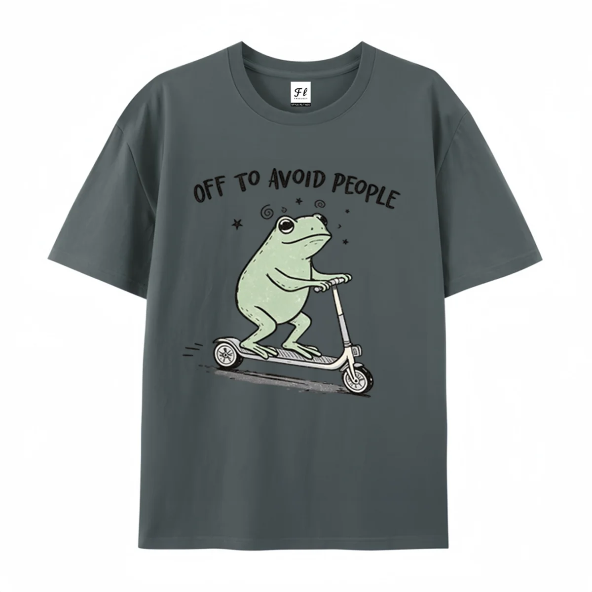Frog Scooter Quote T-Shirt Off To Avoid People Graphic Tee Funny Frog Shirt Cute Animal Print Top Casual Unisex T-Shirt Tees