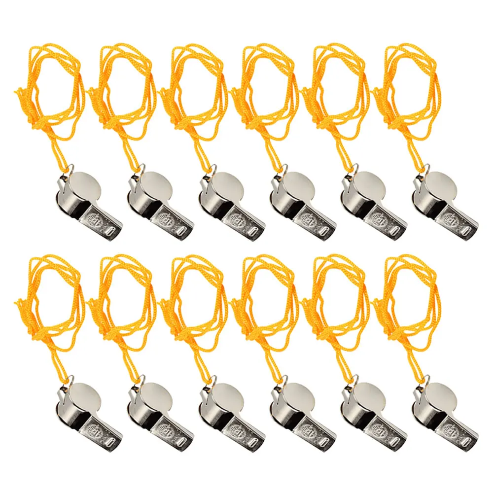 

12 Pcs Metal Whistle Durable Loud Sound Sports Referee Emergency Keychain Hanging Decor Camping Hiking Safety Supplies