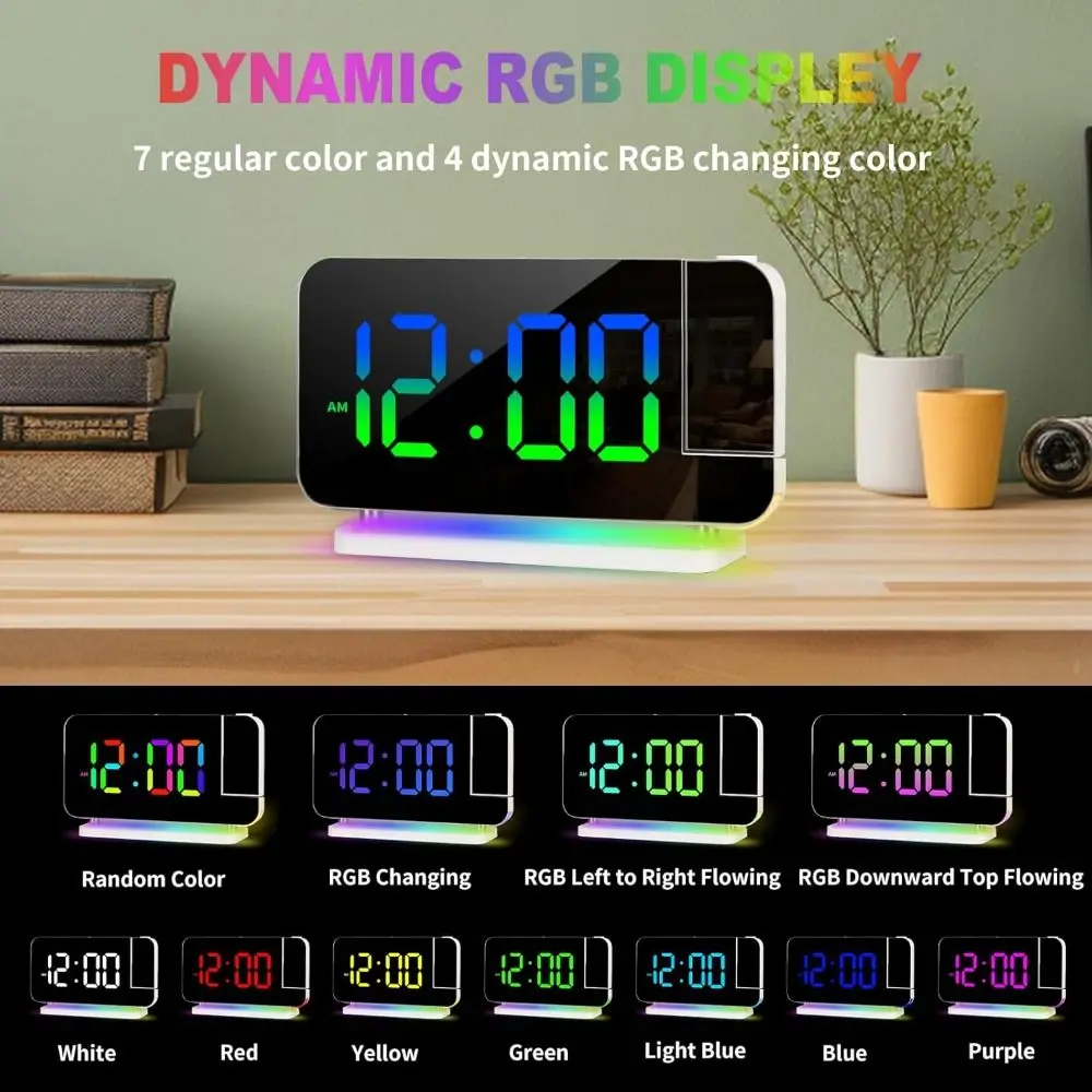 NEW RGB Mood Light Projection Alarm Clock Snooze Function Auto Dimming FM Radio Clock 12/24H Format Table Clock Home