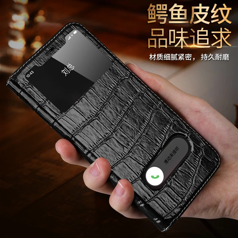 

Новинка Чехол-книжка из натуральной кожи для iPhone 11 Pro Max 5,8 6,1 с окошком для просмотра магнитный чехол для телефона с подставкой под крокодиловую кожу