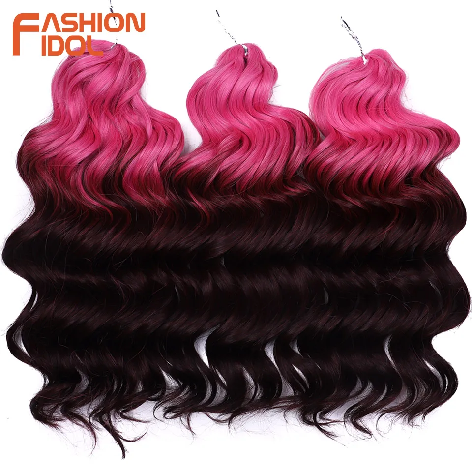

FASHION IDOL 16 дюймов 300 г/3 шт. глубокие волнистые вязанные крючком волосы синтетические вьющиеся волосы косички Ombre фиолетово-красные плетение наращивание волос