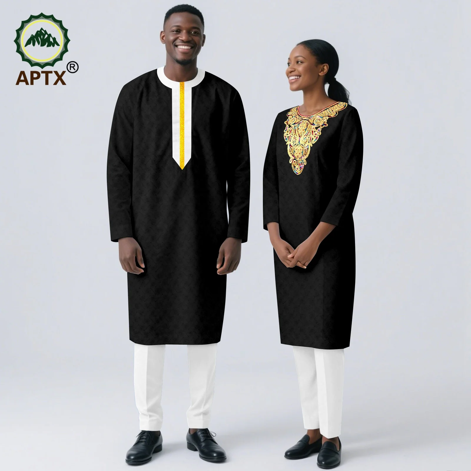 

Африканский парный халат, рубашка, брюки, комплект из 3 предметов, мужское и женское платье, костюм Agbada для свадебного вечера, повседневная одежда 25C062