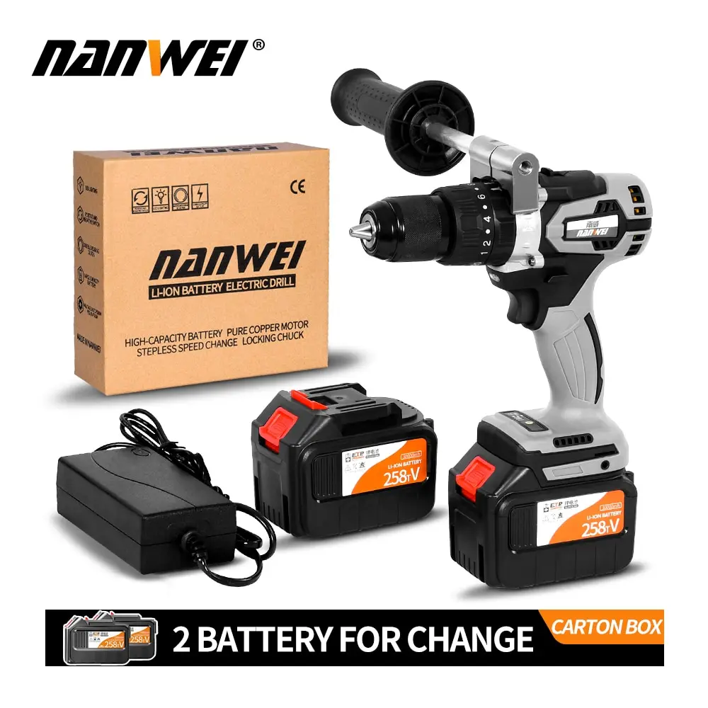 Nanwei 13mm 200NM Electric Cordless Screwdriver Impact Drill 3/8