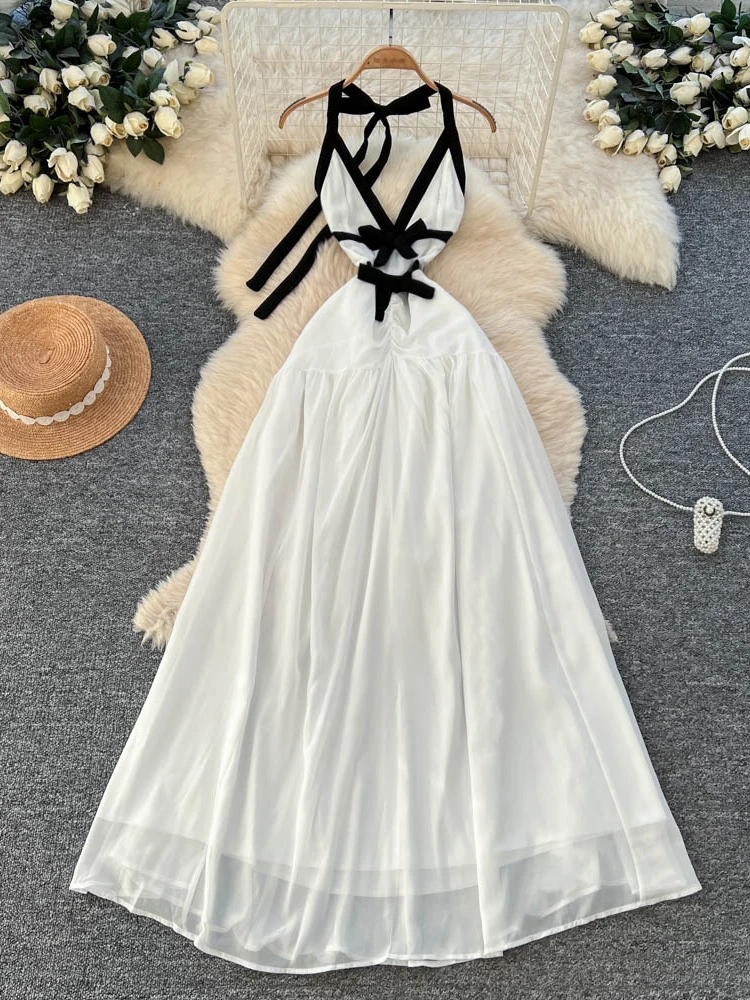 

Pure Desire Holiday Dr Women's 2025 New Faion Color Blo Knot ter Waist Cinch Me Long Skirt A-Line Summer