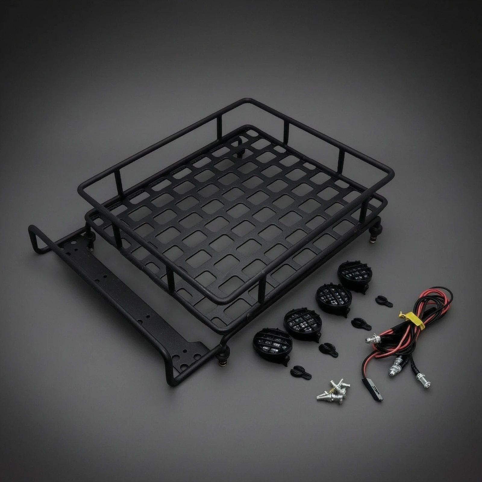 RC Roof Rack with Light Bar Rectangular RC Car Luggage Carrier with Light Bar Roof Rack Luggage Carrier Easy to Install
