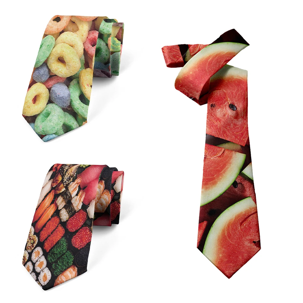 Venta caliente patrón de comida corbata impresión 3d patatas fritas sandía donut corbata fiesta de Halloween decoración casual camisa cinturón líder