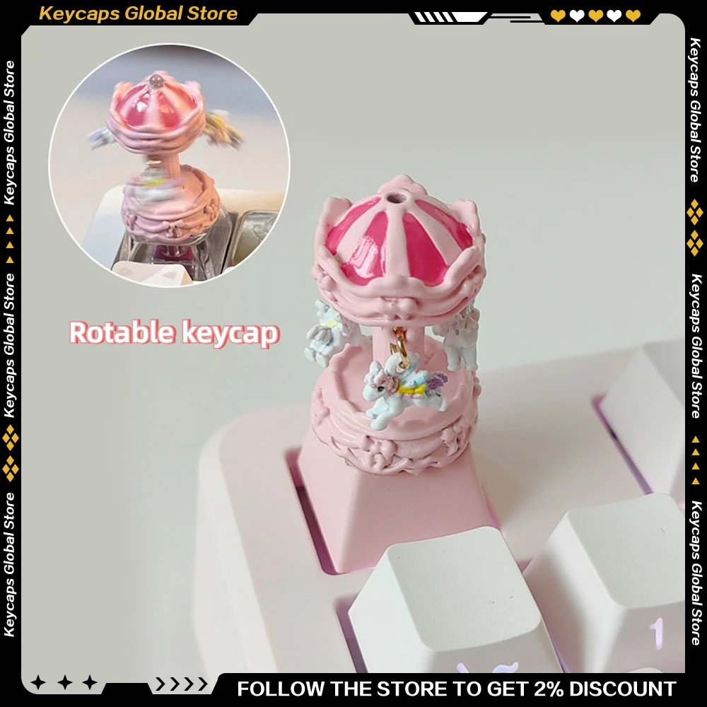 

Creative Merry-go-round keycap ABS Rotable Pink Personalized Kawaii Artisan Keycap for Girls Mechanical Keyboard Accessories