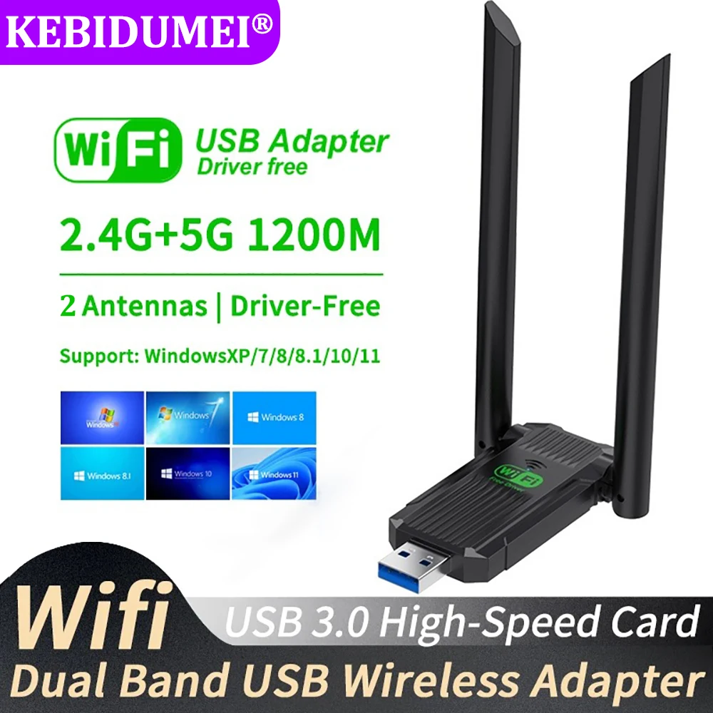 

1200Mbps WiFi USB Adapter Dual Band 2.4G 5Ghz Wi-Fi Dongle 2 Antenna USB 3.0 Wireless Network Card Receiver for PC Laptop