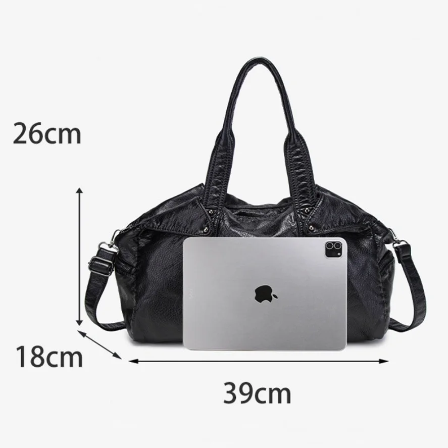 Angel Venn Women's Bag Vintage Soft Faux Leather Hobo Tote Bag Large Capacity Casual Shoulder Handbag with Multi-Zipper Pockets