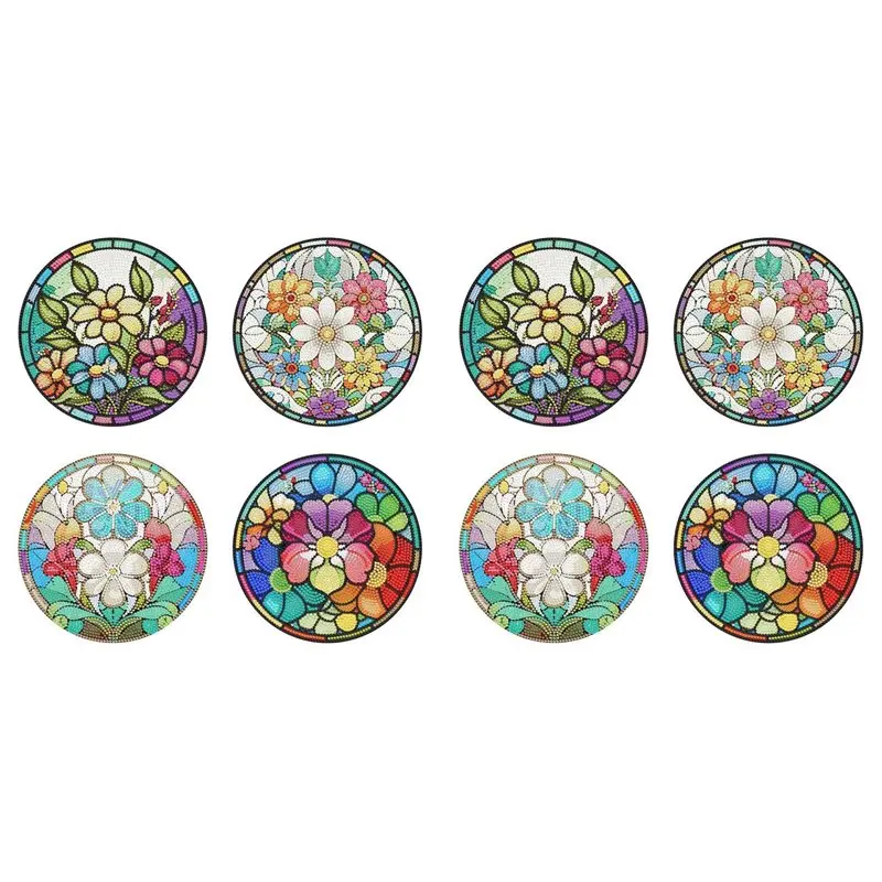 

【HOT ITEMS】8Pcs DIY Diamond Art Painting Placemat Round Non-Slip Acrylic Table Mats For Table Decor B