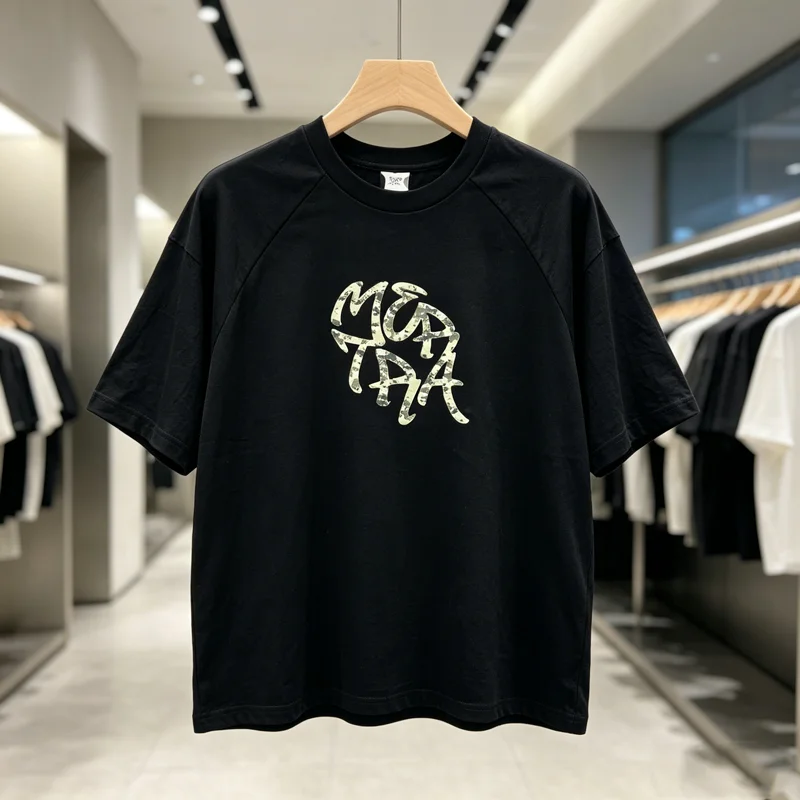 Camouflage Print Label Mertra T Shirt Black White Raglan Sleeve Clothes Men Women Streetwear High Quality Loose T-shirt Tops Tee