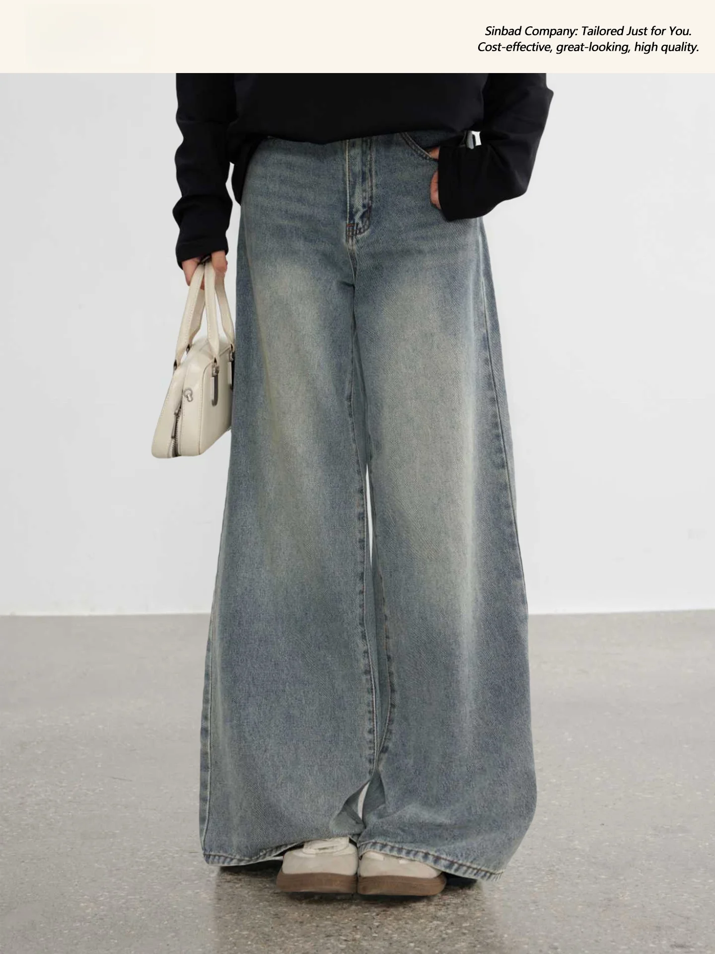 

New Waed Blue Wide Leg Pants High Waist Loose Fit Versatile Straight Cut Spring Summer Korean Sle Ladies Jeans