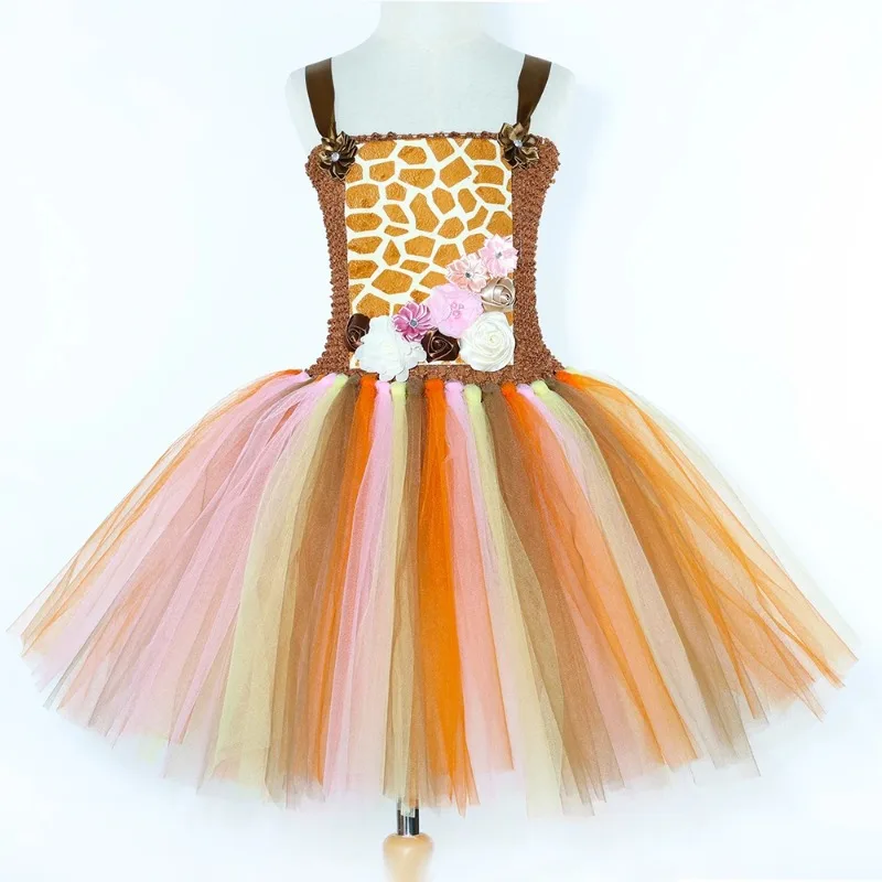 Girls' Giraffe Tutu Performance Clothes, Kids Floral Tulle Skirt, Halloween Jungle Themed Animal Outfit,  Birthday Party Dress