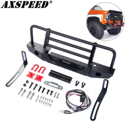 AXSPEED metalowy zderzak przedni z mocowaniem wciągarki regulacja światła LED do 1/10 zdalnie sterowany samochód gąsienicowy TRX4 Bronco Defender akcesoria