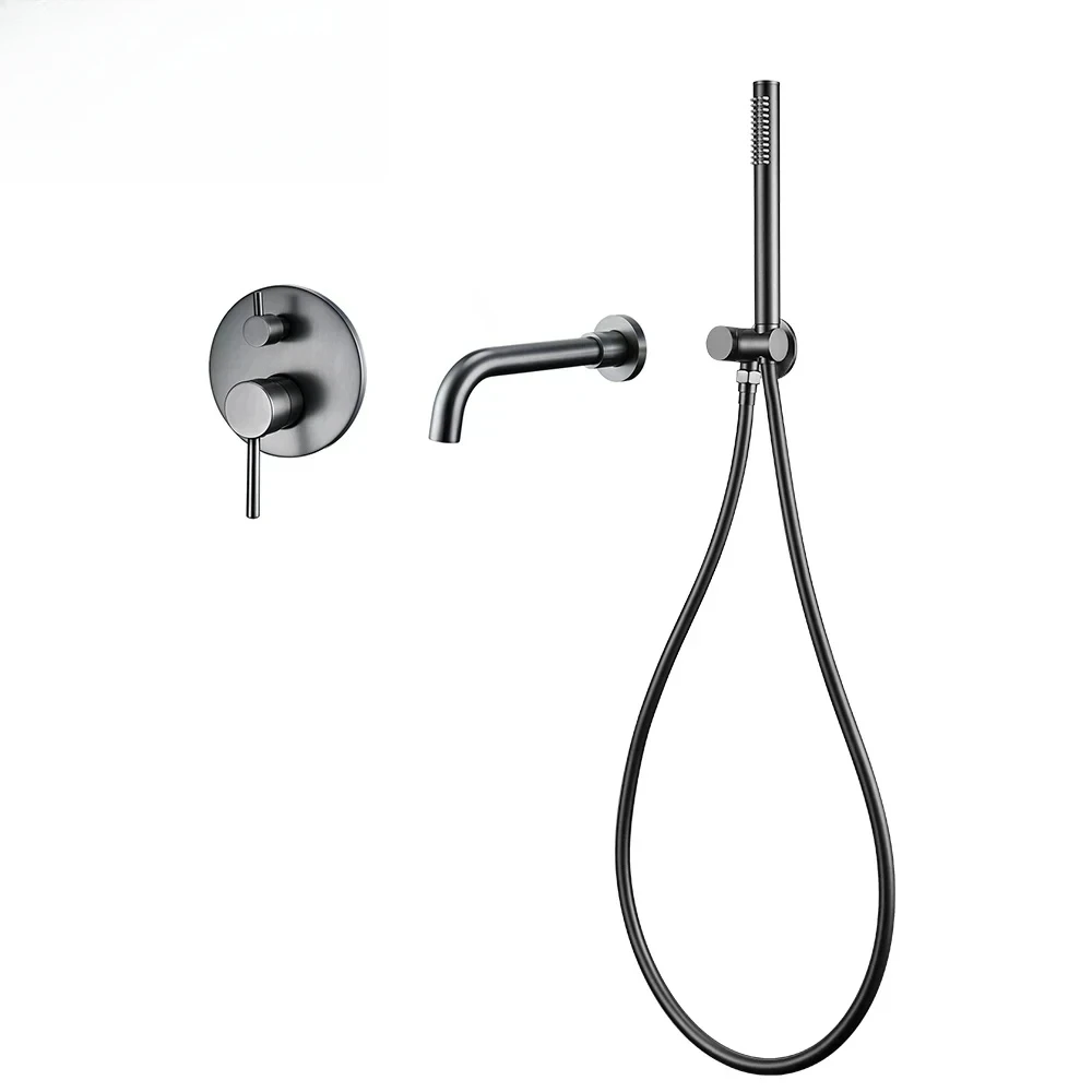 

Bathtub Mixer Tap Set Shower Hot And Cold Bathroom Faucet Brushed Stanless Steel Diverter With Wall Mount Spout Handheld Hose