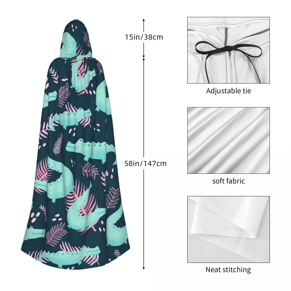 سعيد التمساح نمط طويل مقنعين عباءة الساحرة القرون الوسطى زي تأثيري كيب هالوين معطف الكبار للجنسين