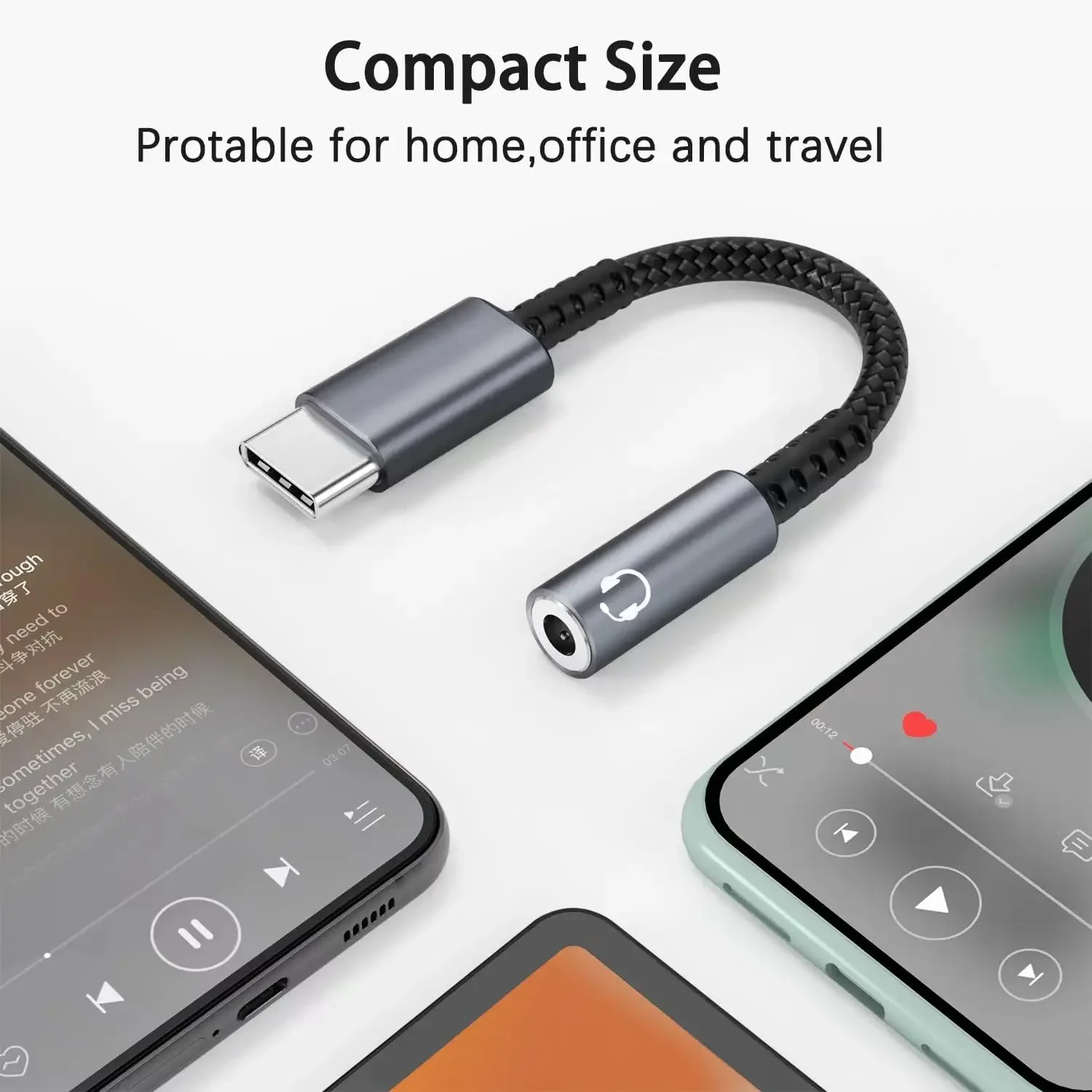 Type C to 3.5mm AUX Audio Adapter Cable Wear Resistant Nylon Braided HIFI Audio Cable for Headphones Car Stereo Speaker Phones