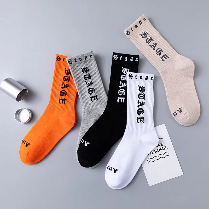 Original Socks Gothic Font Letter Printing Simple Fashion Trend INS Cool Hip Hop Style Men Women Middle Tube Socks V210