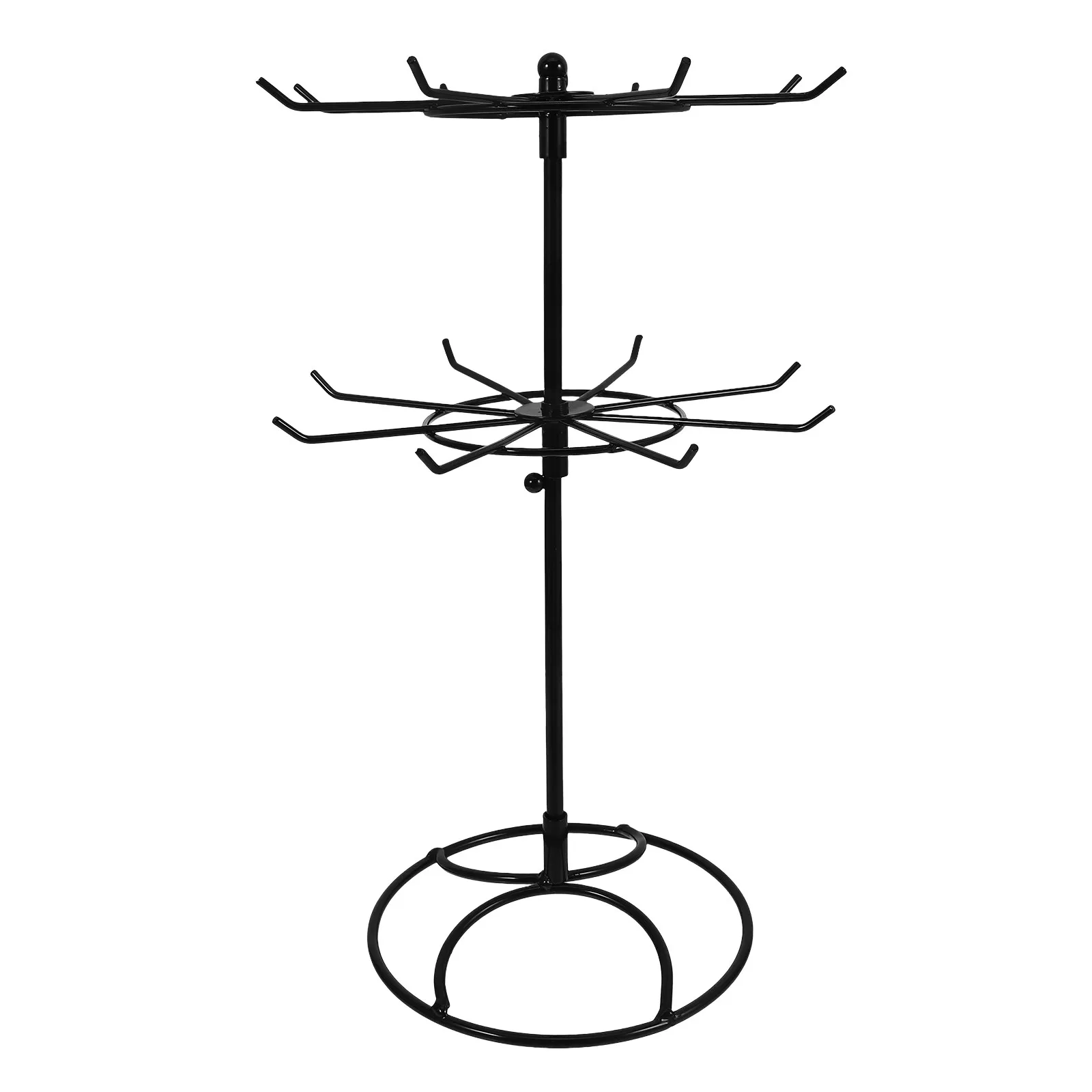 Black Metal Rotating Jewelry Organizer Stand 2 Tier Necklace Bracelet Display Rack Suitable for Retail and Night Market