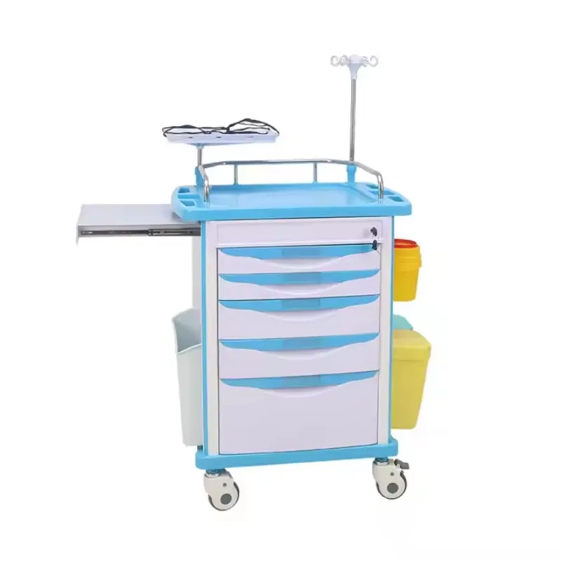 Hospital Medical ICU Defibrillator ABS Drugs Dressing Medicine Emergency Crash Trolley Cart with Disposable Lock System - view 6