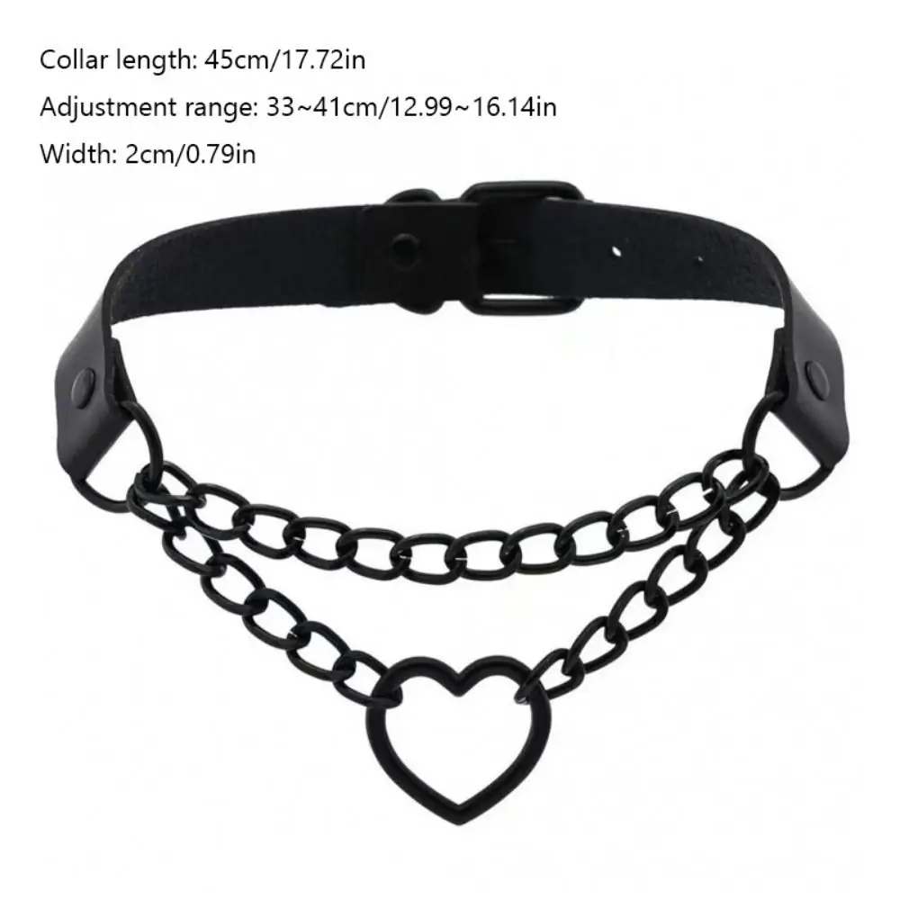 الاتجاه المعادن الجلود الشرير المختنق طوق قابل للتعديل القلب قلادة القوطية سلسلة عنق القوطي القلائد ملهى ليلي #6