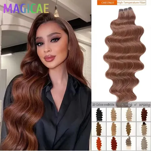 Magicae 200 gramos 30 pulgadas onda corporal Ombre marrón rubio 27/613 blanco 60 # Mechones de cabello Extensión de cabello sintético de alta temperatura
