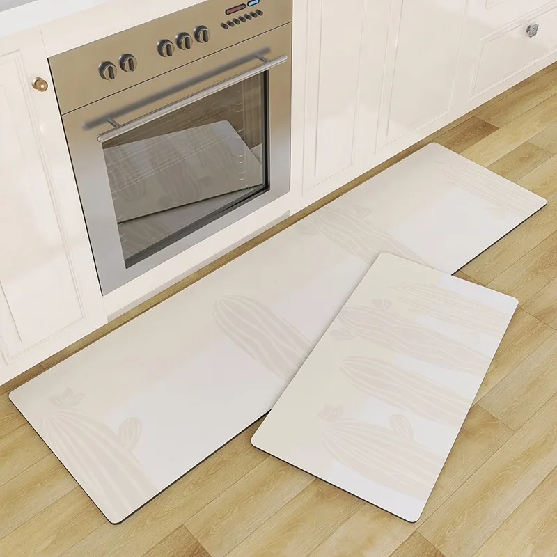 

Beige Cream Style Kitchen Carpets Minimalist Pattern PVC Carpet Waterproof Anti-fouling Foot Mat Anti-slip Balcony Door Mats 양탄자